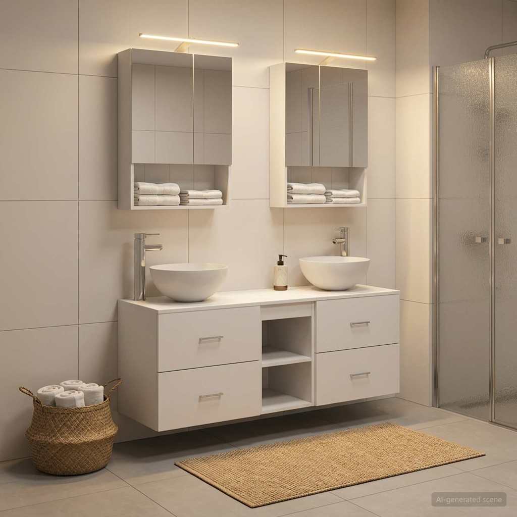  Σετ Επίπλων Μπάνιου 5 pcs Λευκό Επεξεργασμένο Ξύλο και Γυαλί V-3406719