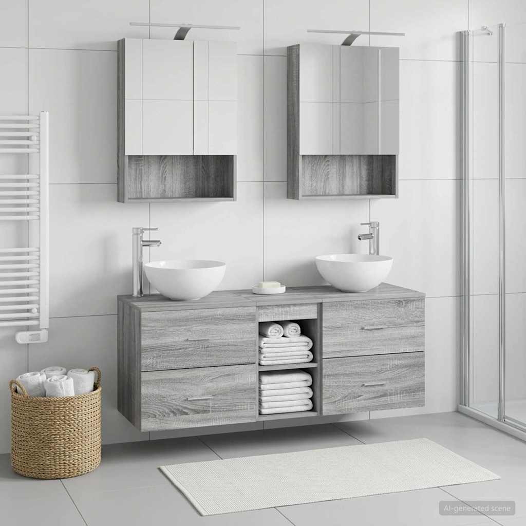 Komplet pohištva za kopalnico 5 pcs Siva Sonoma - slika 4