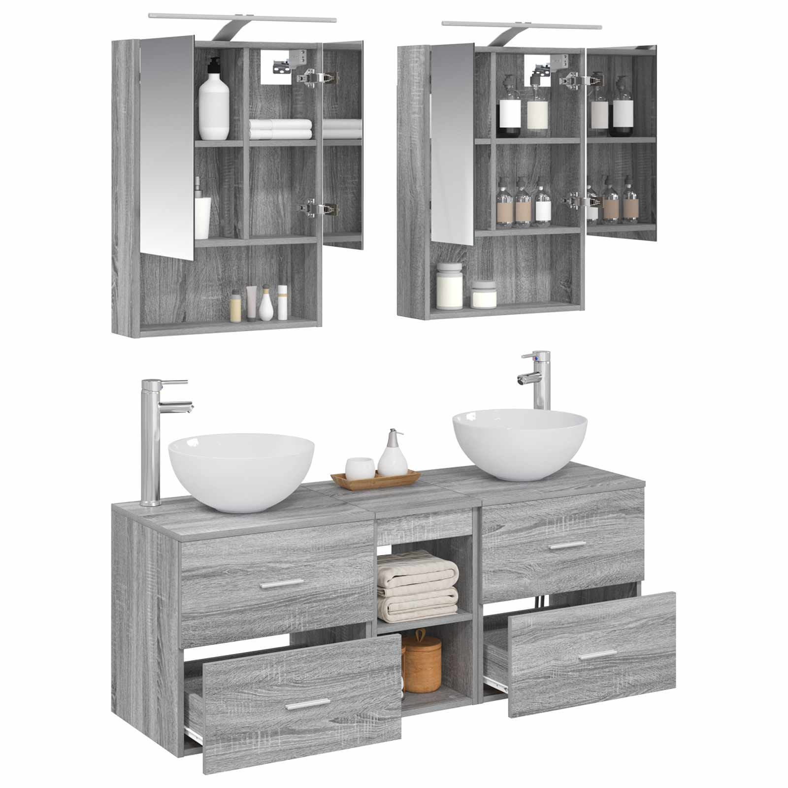 Komplet pohištva za kopalnico 5 pcs Siva Sonoma - slika 3
