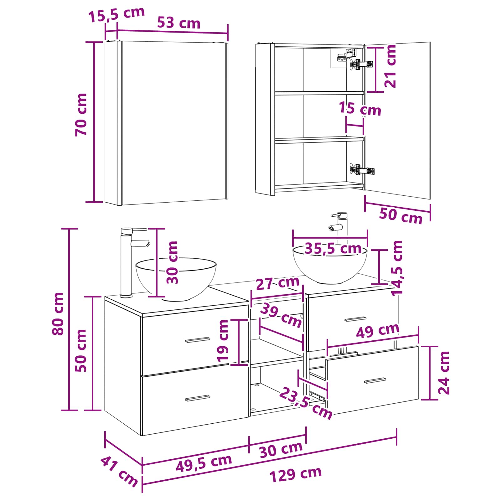 Badrumsmöbelset 5 pcs Rökt ek Konstruerat trä och glas
