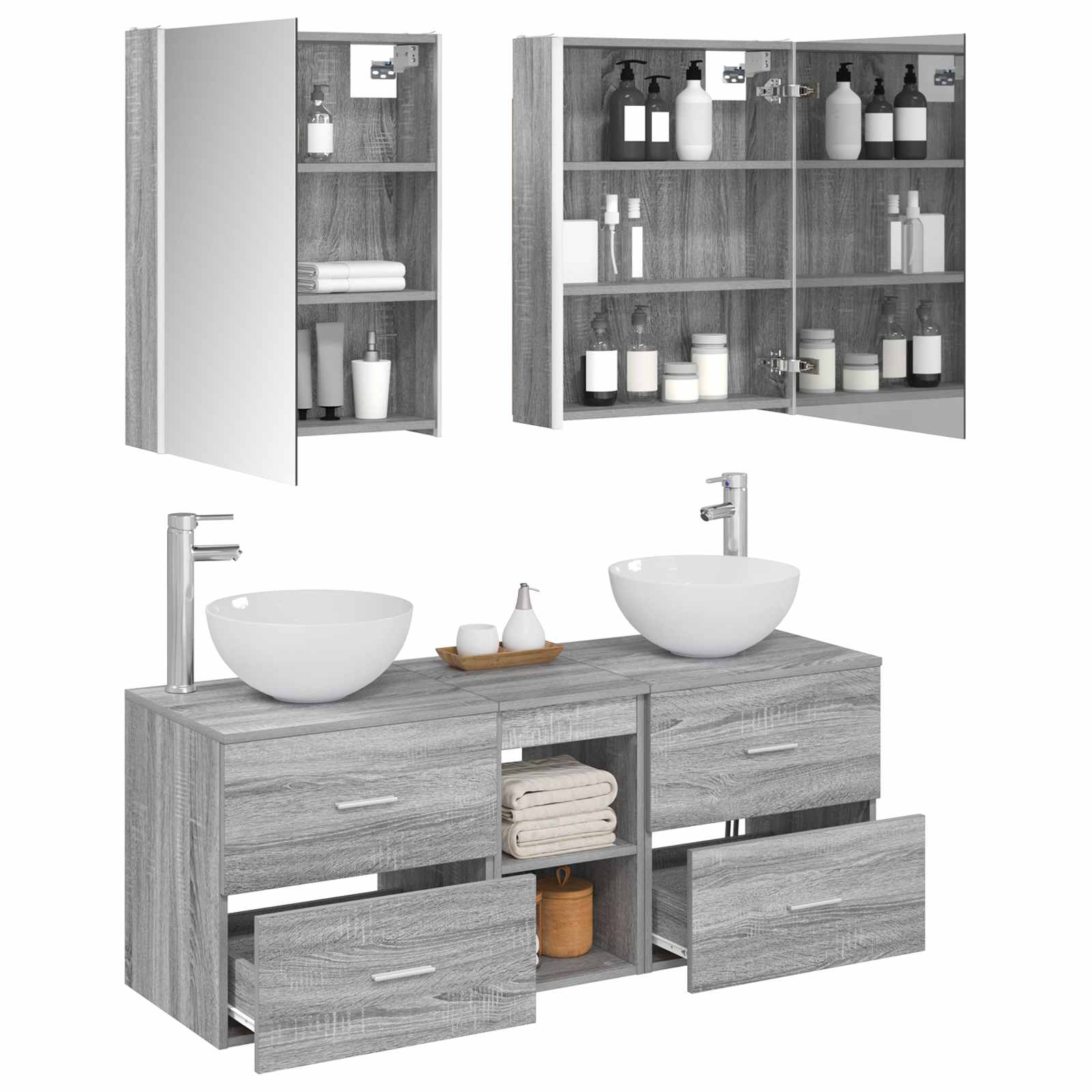 Komplet pohištva za kopalnico 5 pcs Siva Sonoma - slika 3