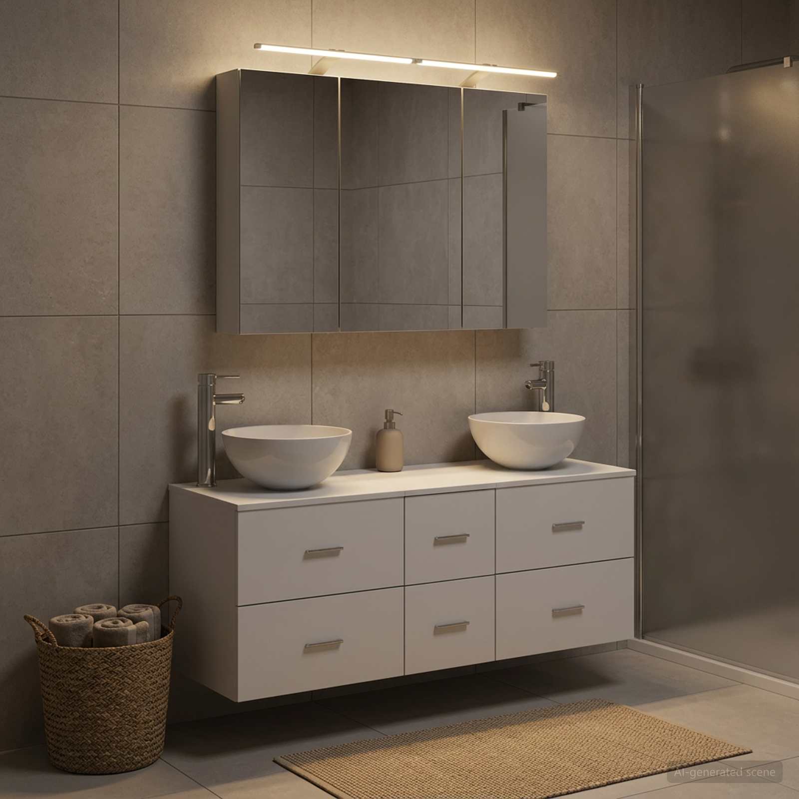 Badkamermeubelset 4 pcs Wit Bewerkt hout en glas