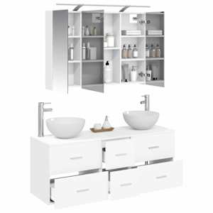 Sada koupelnového nábytku 4 pcs Bílá Kompozitní dřevo a sklo - obrázek 3