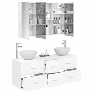 Sada koupelnového nábytku 4 pcs Bílá Kompozitní dřevo a sklo - obrázek 3