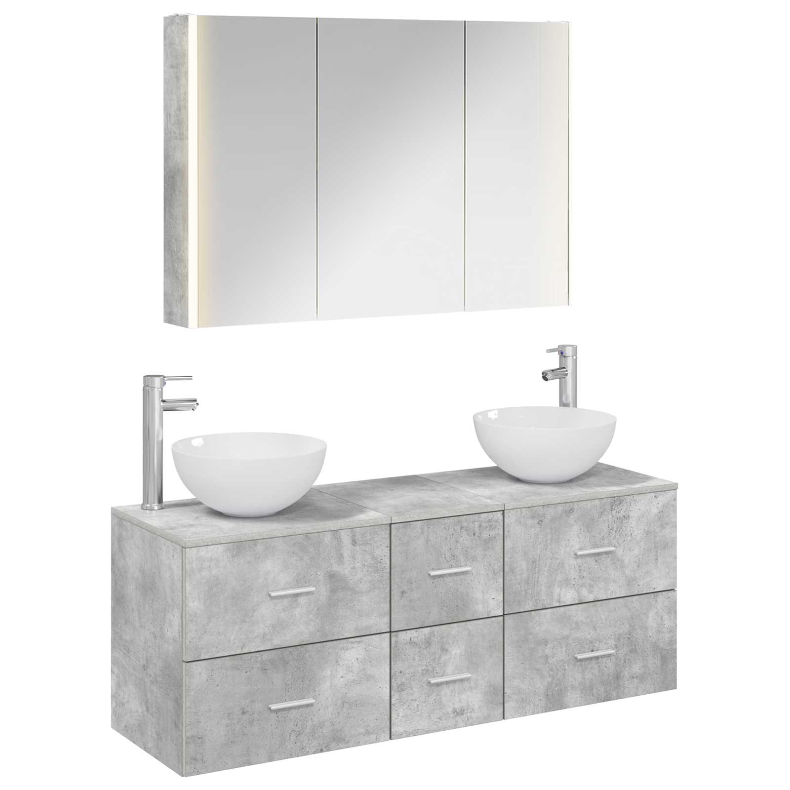 Badkamermeubelset 4 pcs Betongrijs Bewerkt hout en glas - Afbeelding 2