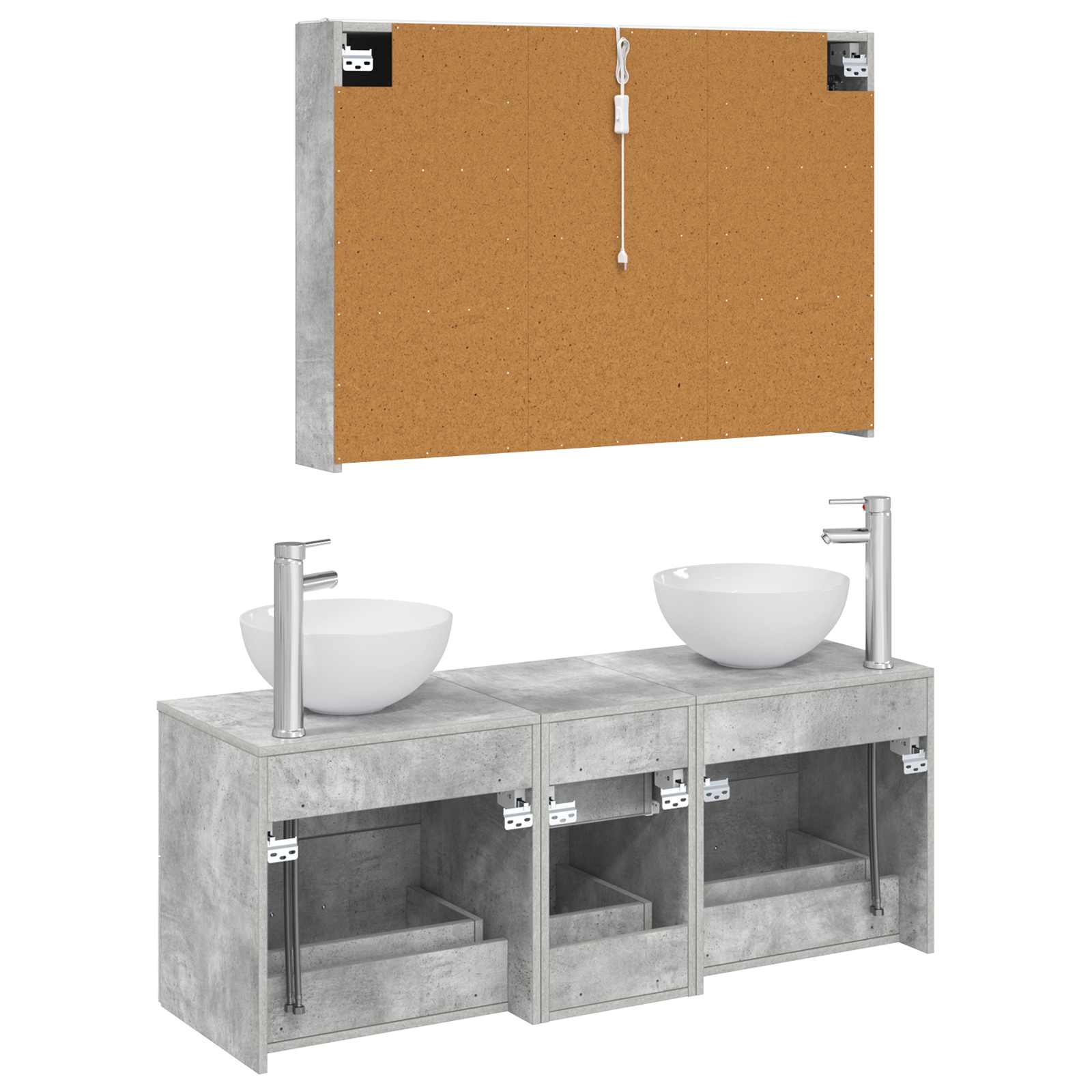 Badkamermeubelset 4 pcs Betongrijs Bewerkt hout en glas - Afbeelding 8
