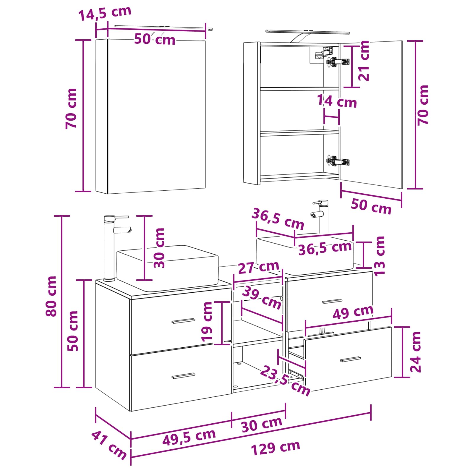 Badrumsmöbelset 5 pcs Rökt ek Konstruerat trä och glas