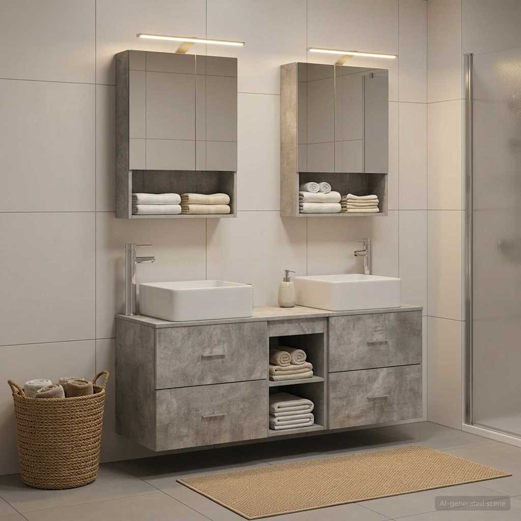 Komplet pohištva za kopalnico 5 pcs Betonsko siva - slika 4