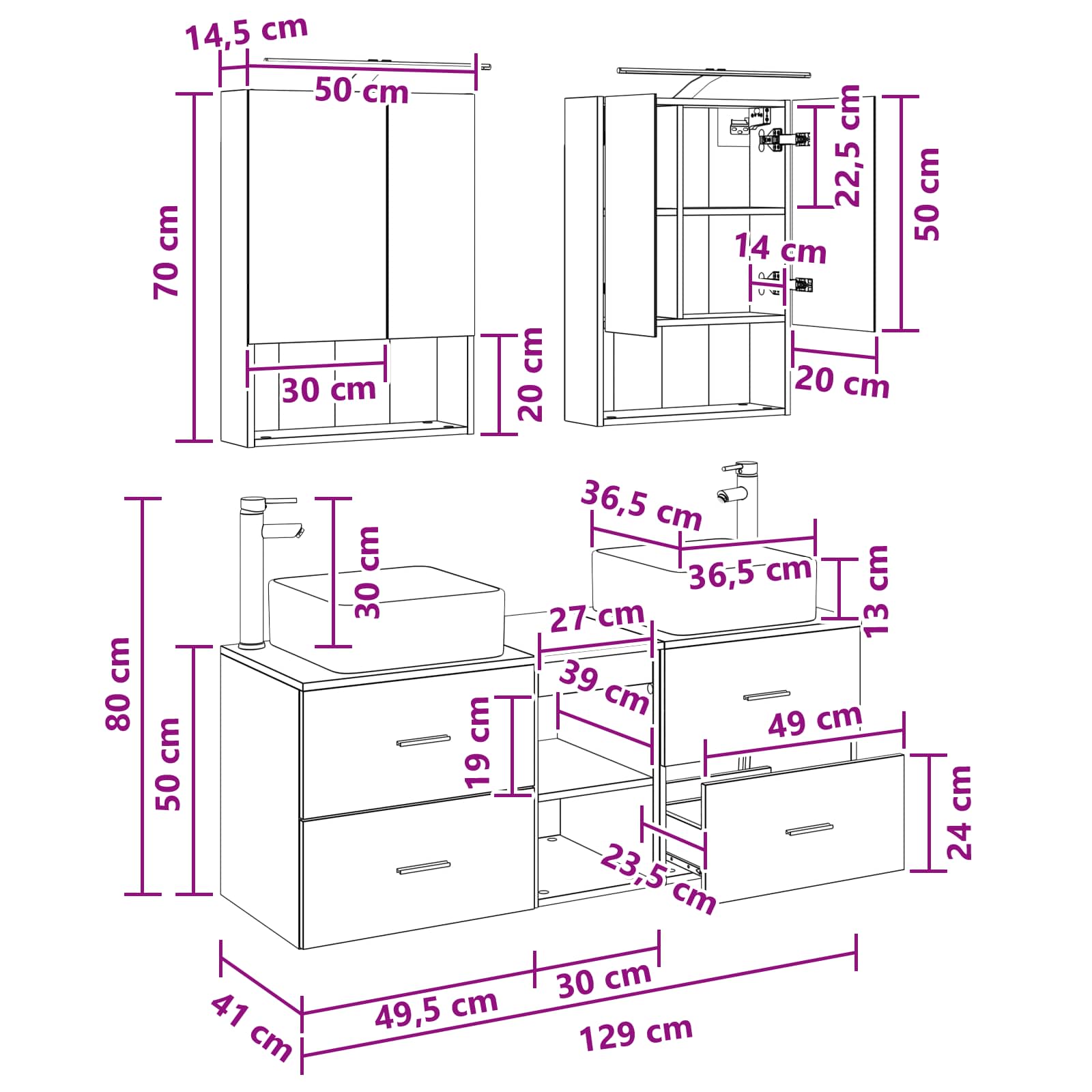 Komplet pohištva za kopalnico 5 pcs Dimljen hrast - slika 12