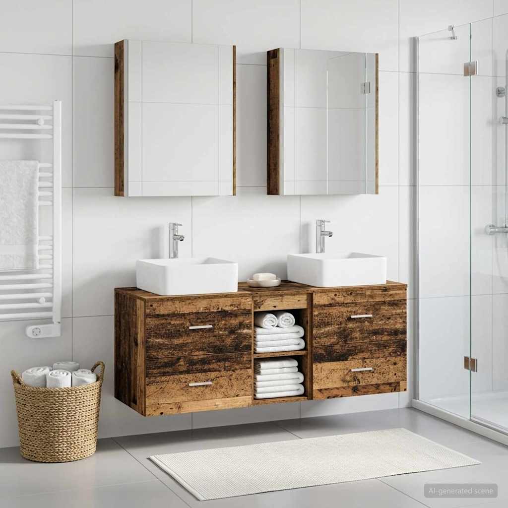 Badrumsmöbelset 5 pcs Gammalt trä Konstruerat trä och glas