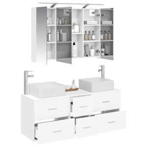 Sada koupelnového nábytku 4 pcs Bílá Kompozitní dřevo a sklo - obrázek 3