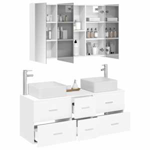 Sada koupelnového nábytku 4 pcs Bílá Kompozitní dřevo a sklo - obrázek 3