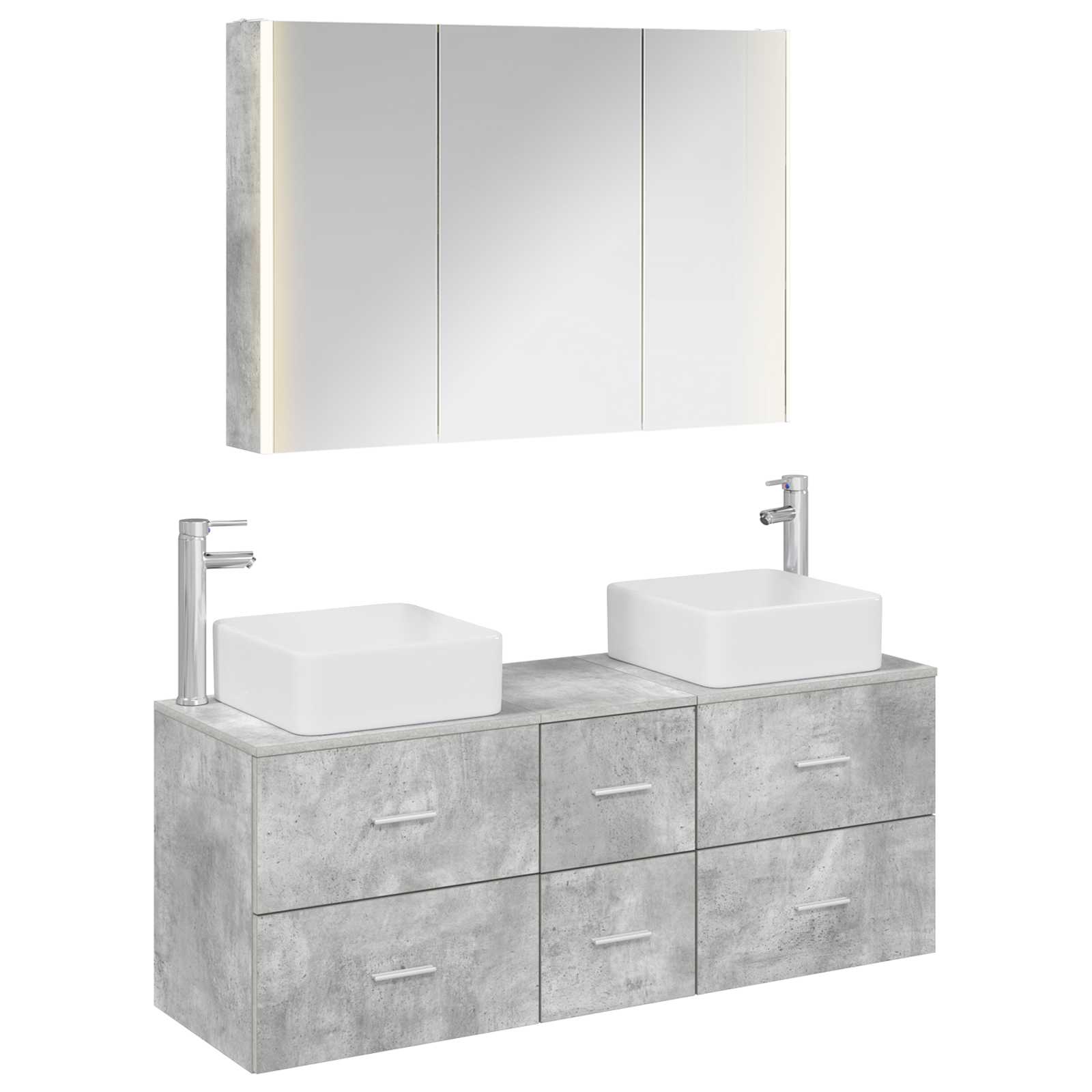 Badrumsmöbelset 4 pcs Betonggrå Konstruerat trä och glas