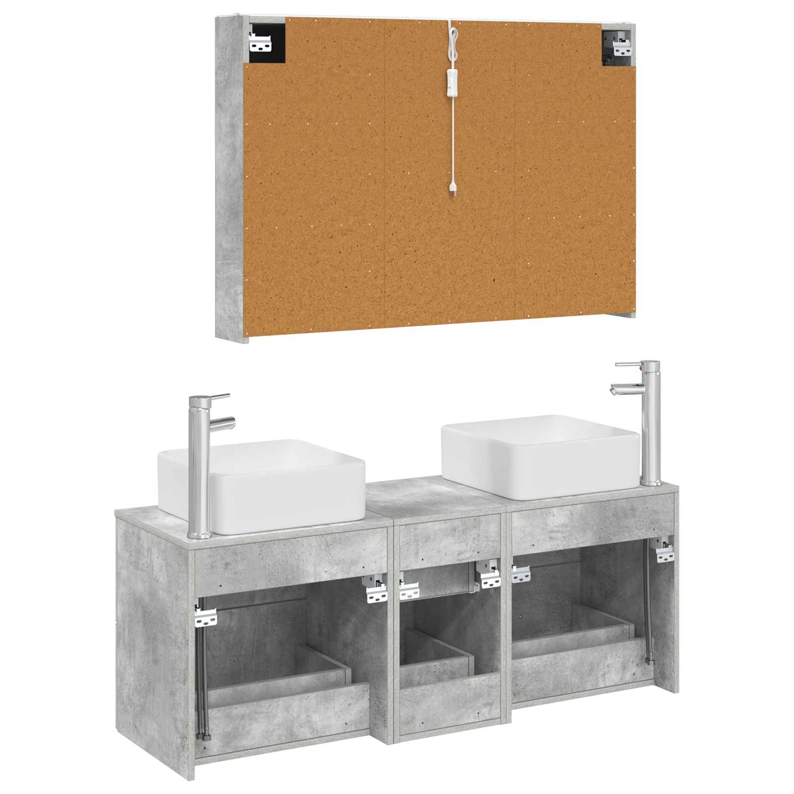 Badrumsmöbelset 4 pcs Betonggrå Konstruerat trä och glas