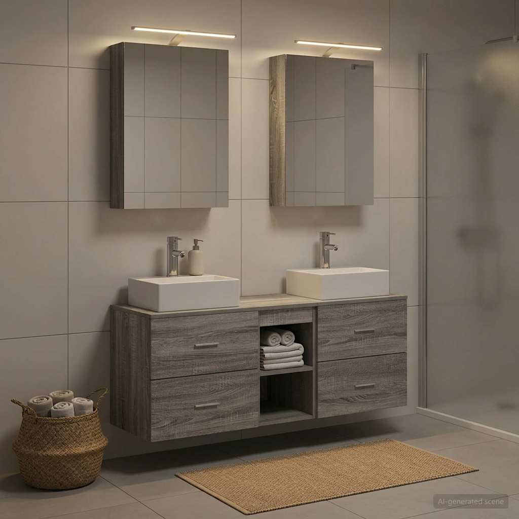 Komplet pohištva za kopalnico 5 pcs Siva Sonoma - slika 4