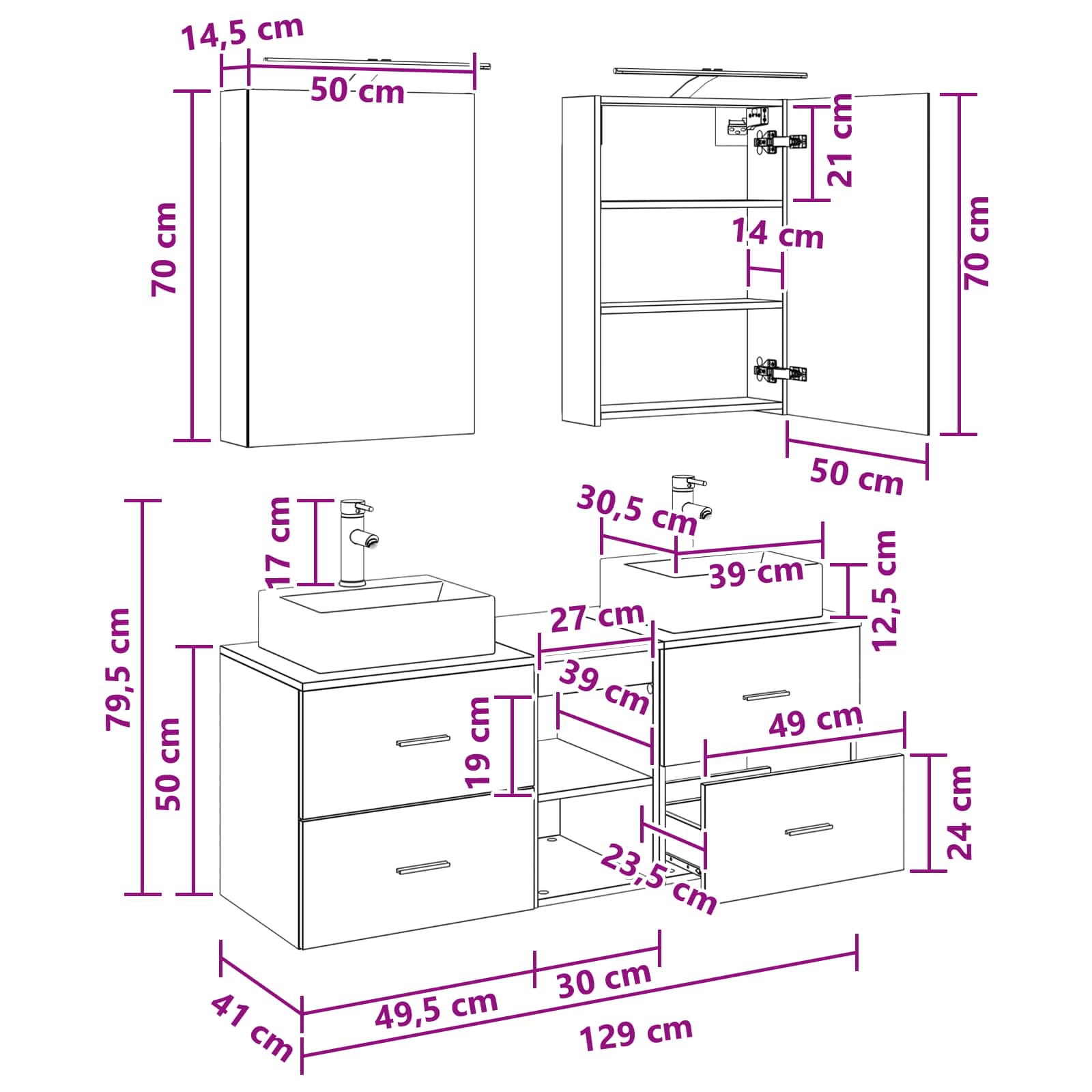 Komplet pohištva za kopalnico 5 pcs Siva Sonoma - slika 13