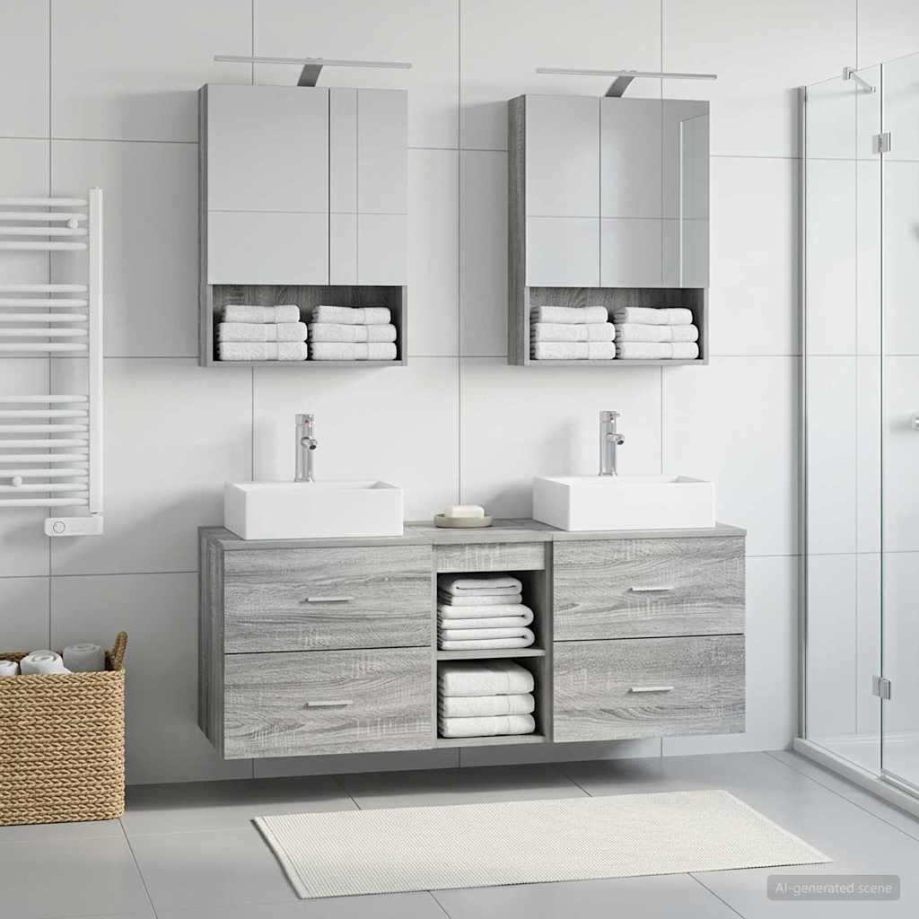 Komplet pohištva za kopalnico 5 pcs Siva Sonoma - slika 4