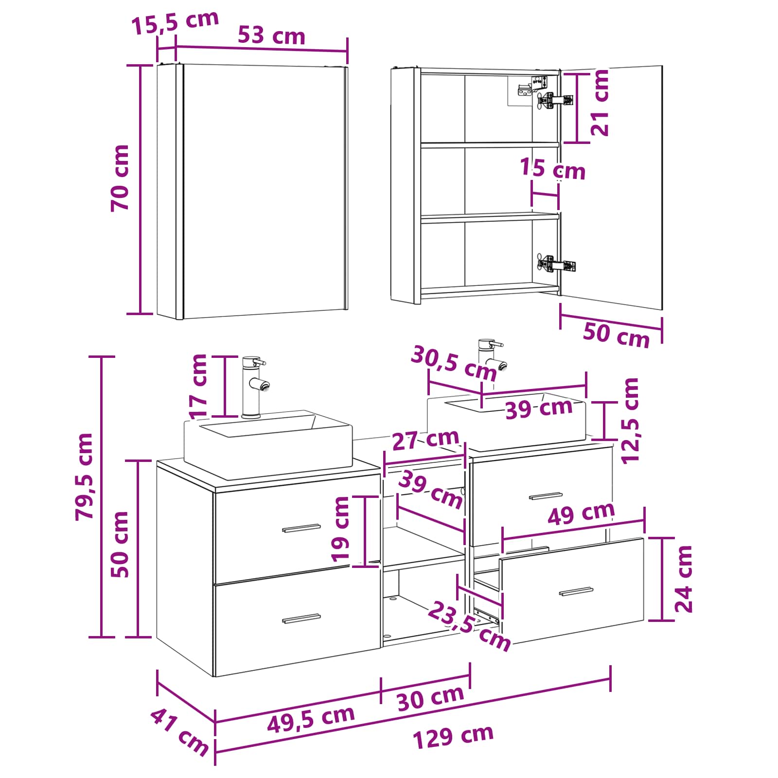 Badrumsmöbelset 5 pcs Sonoma-ek Konstruerat trä och glas