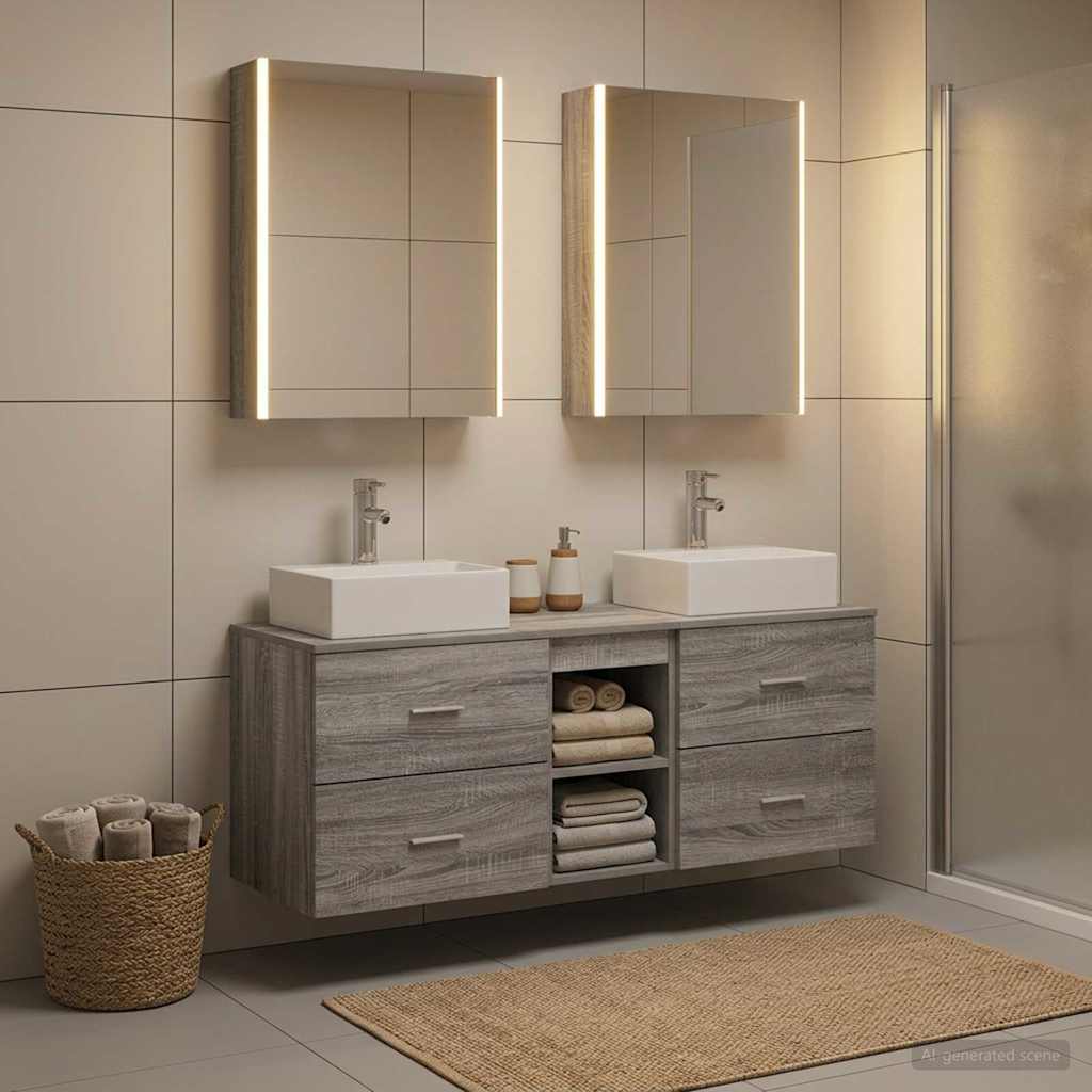 Komplet pohištva za kopalnico 5 pcs Siva Sonoma - slika 4