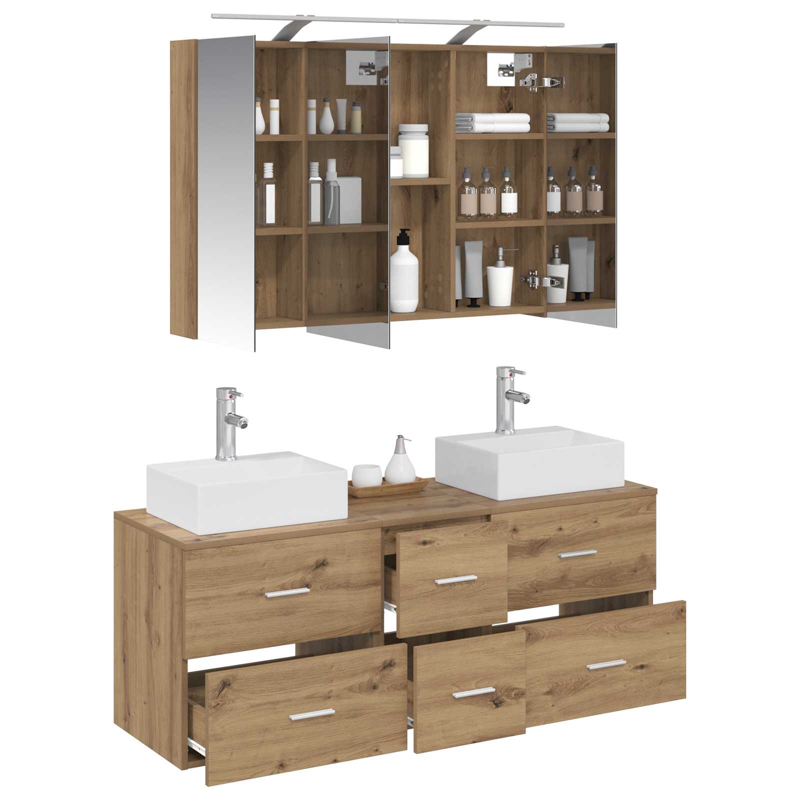 Vannitoa mööbleset 4 pcs Artisan tamm Tehispuit ja klaas 3 Kõik vajalik sinu aeda ja koju! Vannitoa mööbleset 4 pcs Artisan tamm Tehispuit ja klaas - Image 3