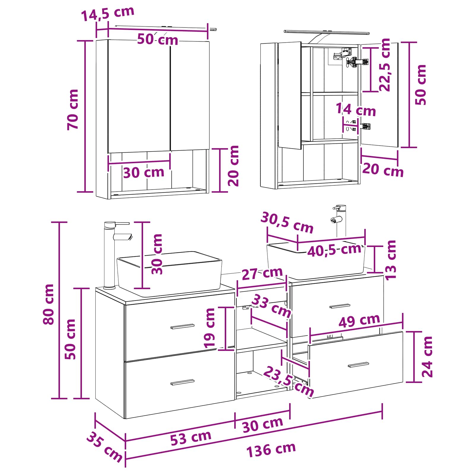 Komplet pohištva za kopalnico 5 pcs Dimljen hrast - slika 12
