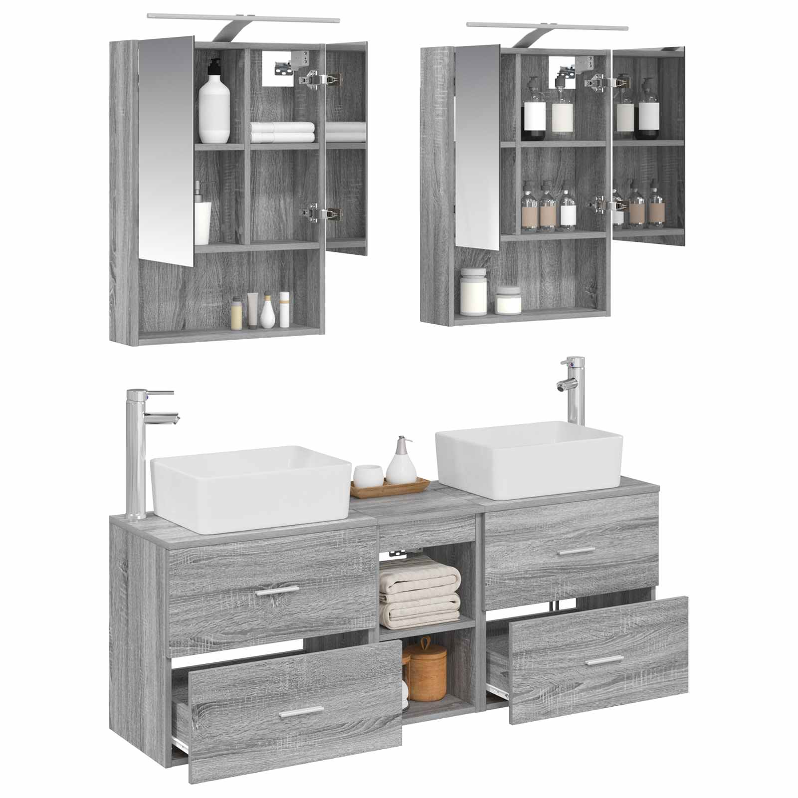 Komplet pohištva za kopalnico 5 pcs Siva Sonoma - slika 3