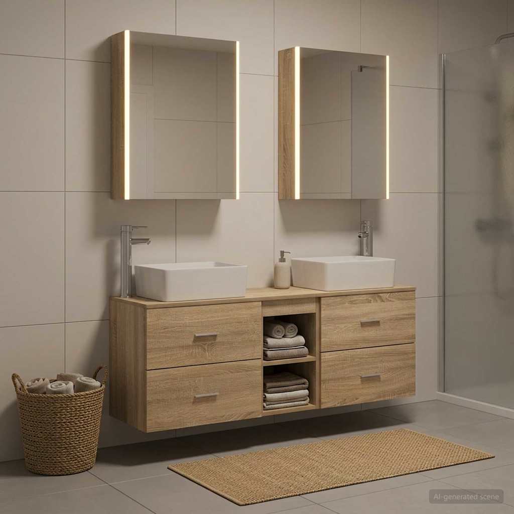 Vannitoa mööbleset 5 pcs Sonoma tamm Tehispuit ja klaas