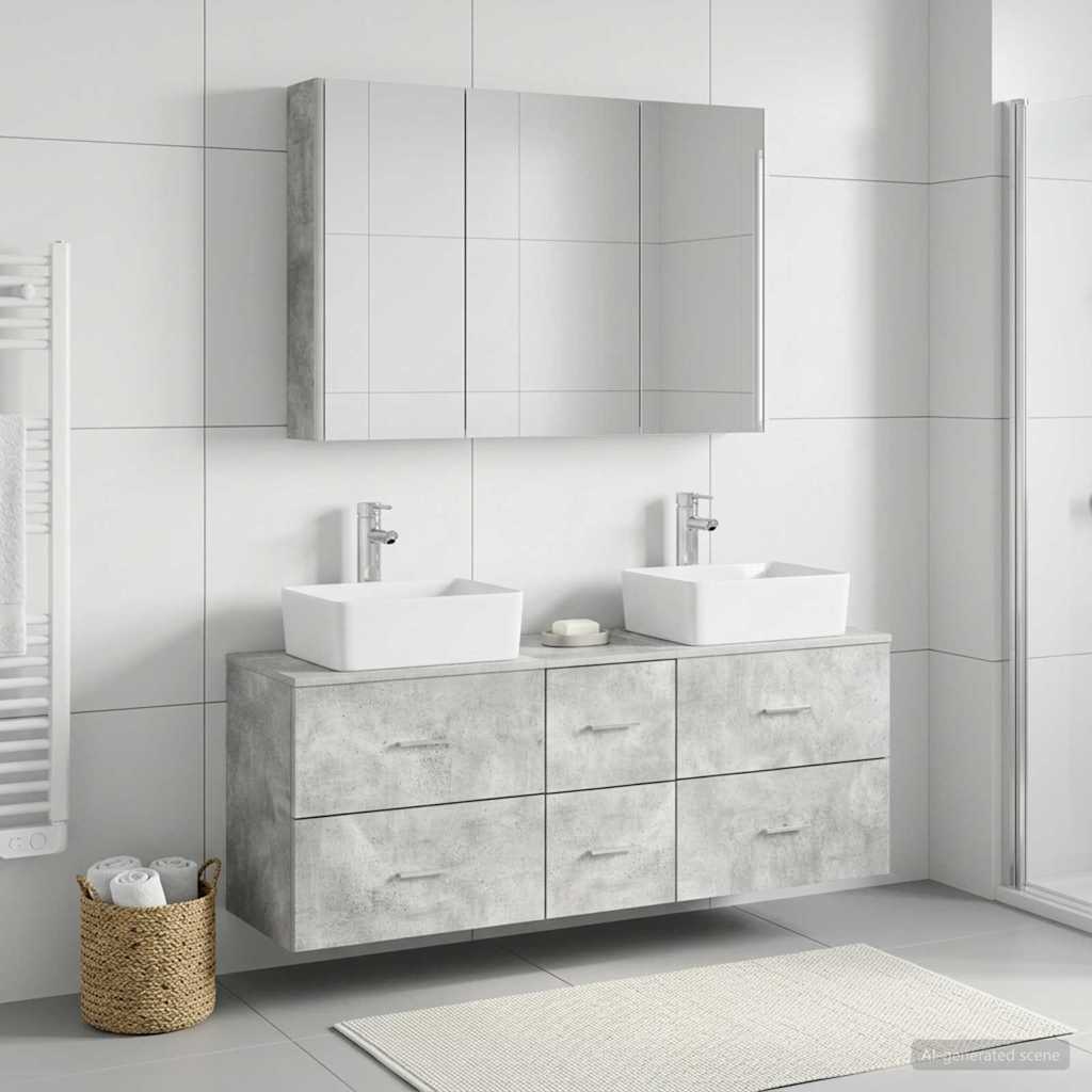 Badrumsmöbelset 4 pcs Betonggrå Konstruerat trä och glas
