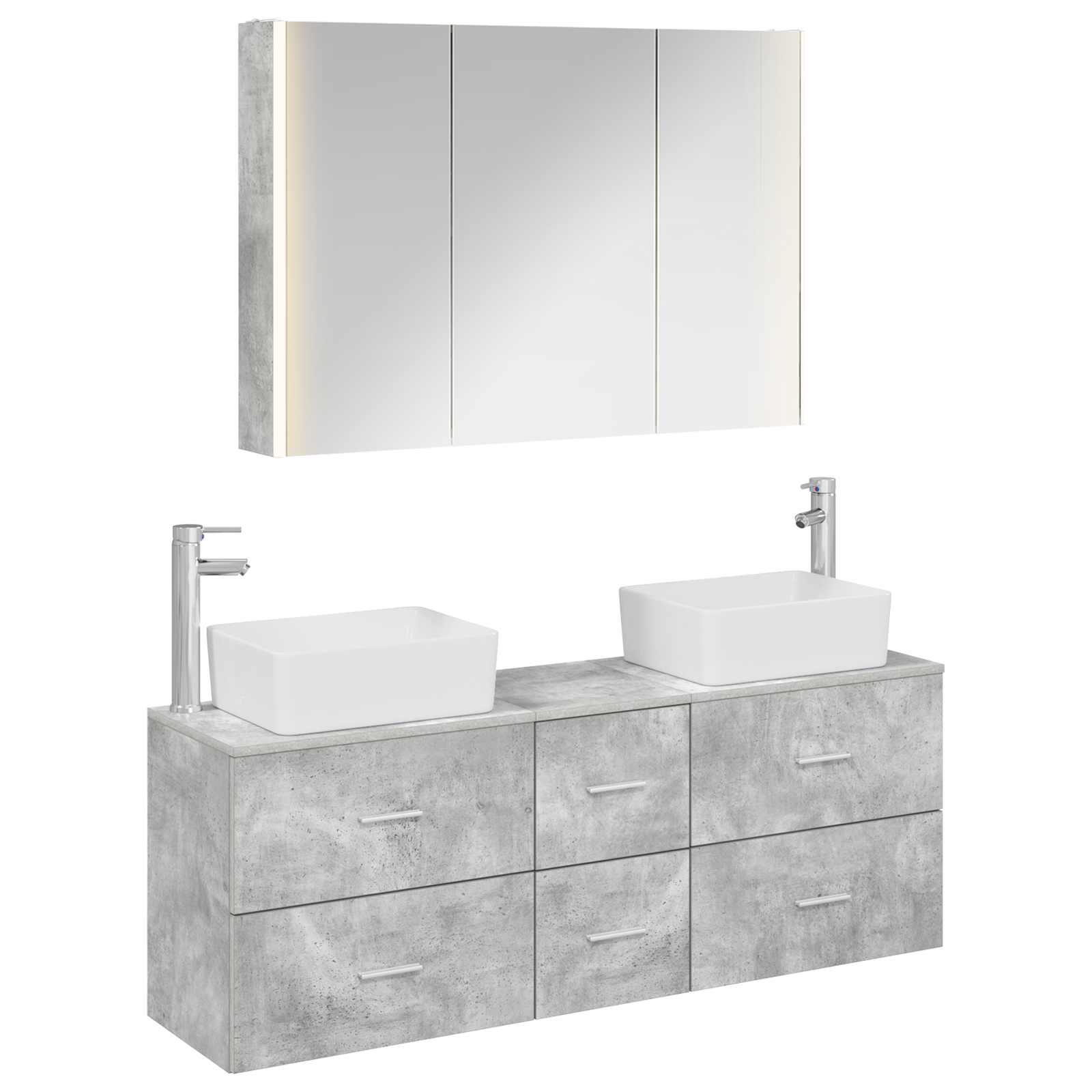 Badrumsmöbelset 4 pcs Betonggrå Konstruerat trä och glas