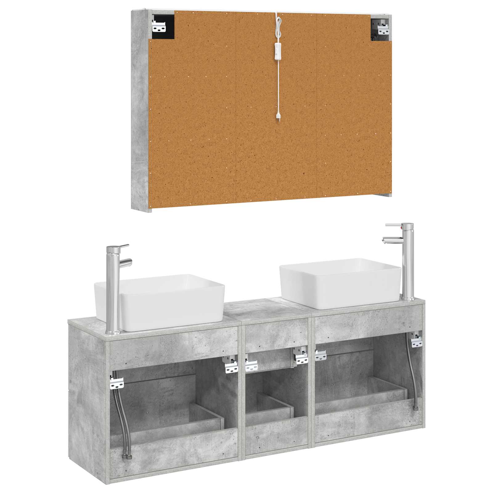 Badrumsmöbelset 4 pcs Betonggrå Konstruerat trä och glas