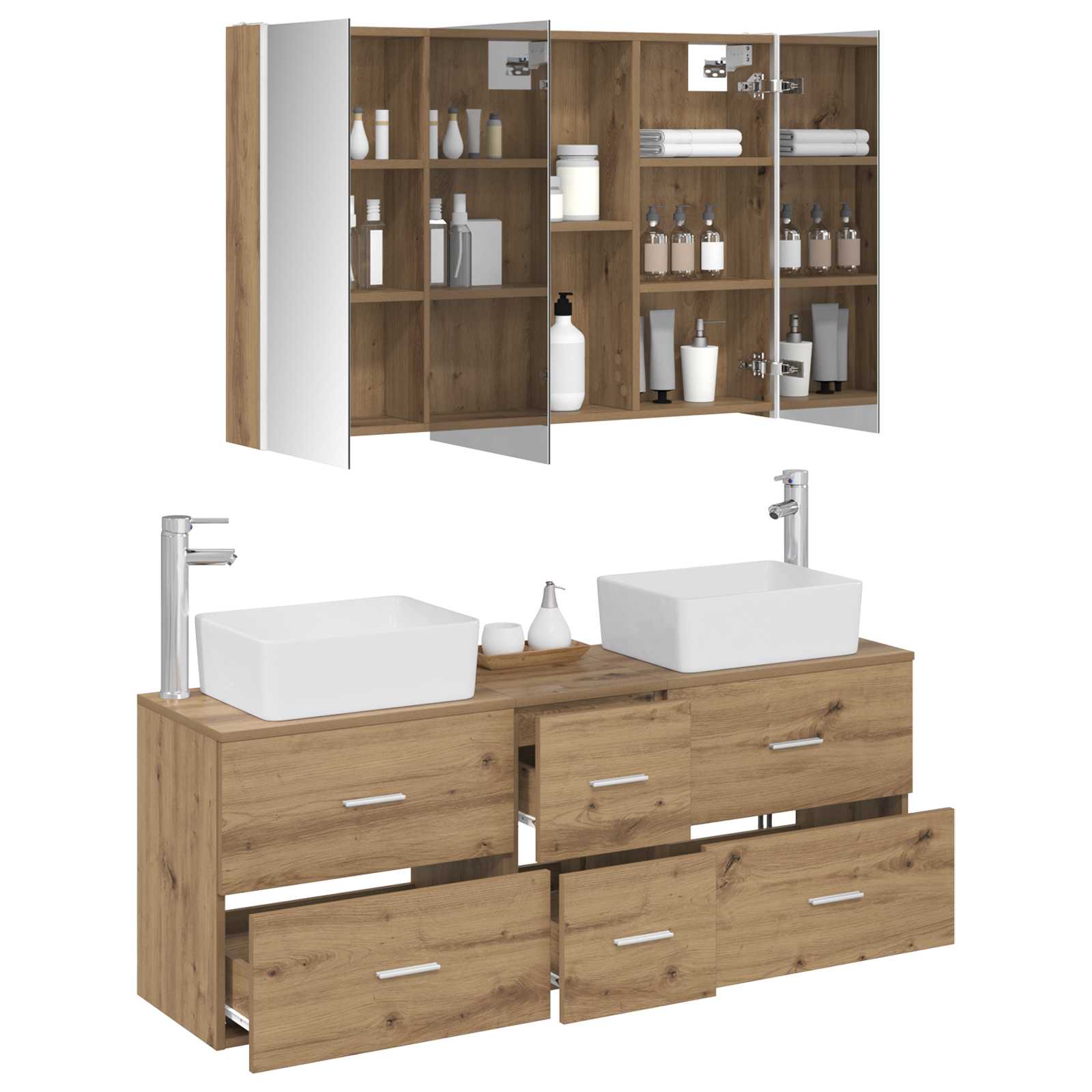 vidaXL Badezimmermöbel-Set 4 pcs Artisan-Eiche Ingenieurholz und Glas – Bild 3