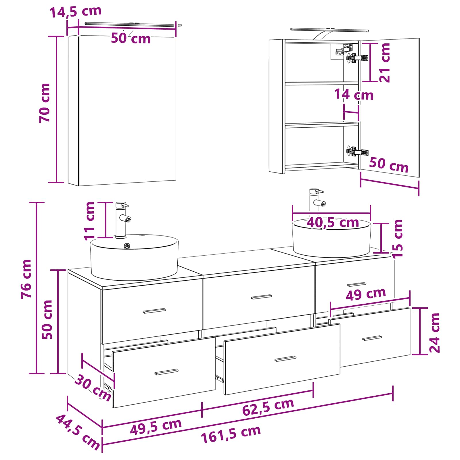 Komplet pohištva za kopalnico 5 pcs Siva Sonoma - slika 12