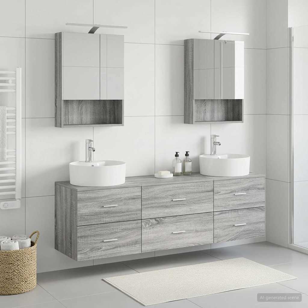 Komplet pohištva za kopalnico 5 pcs Siva Sonoma - slika 4