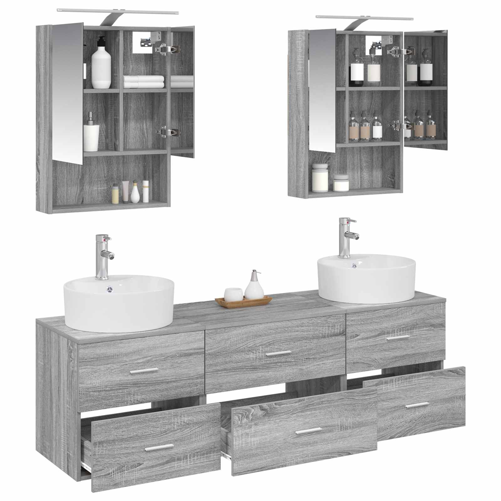 Komplet pohištva za kopalnico 5 pcs Siva Sonoma - slika 3