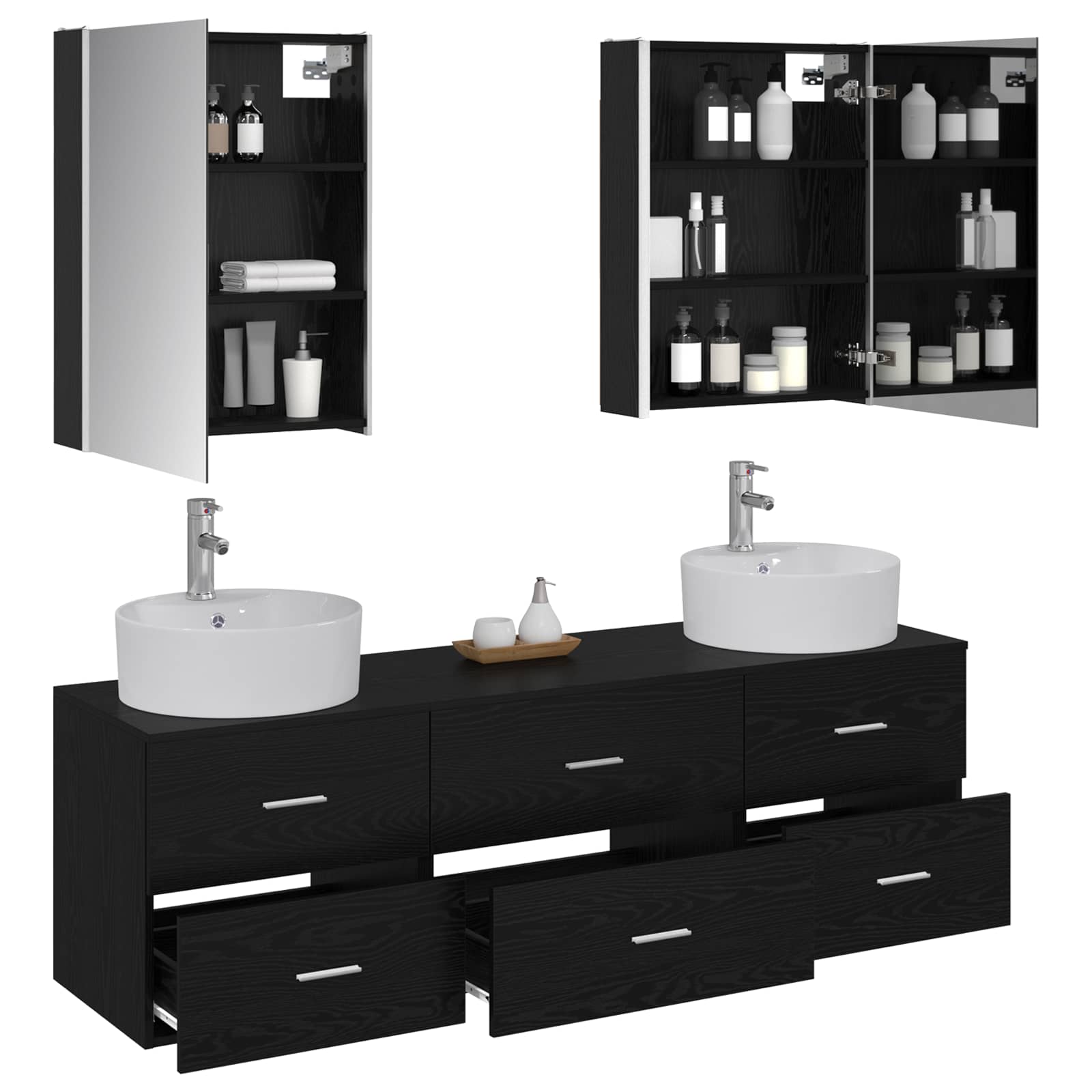 Badrumsmöbelset 5 pcs ek Konstruerat trä och glas
