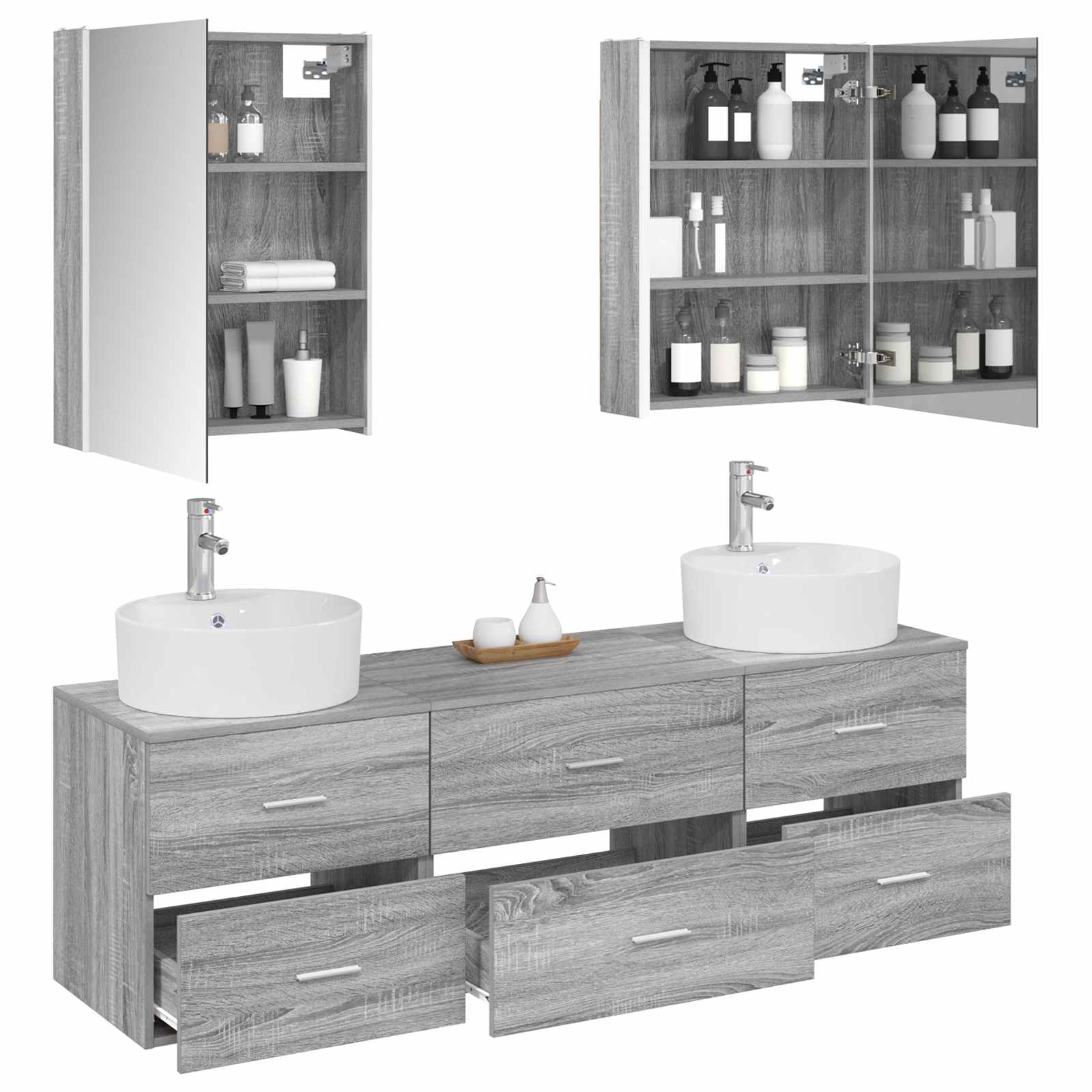 Komplet pohištva za kopalnico 5 pcs Siva Sonoma - slika 3