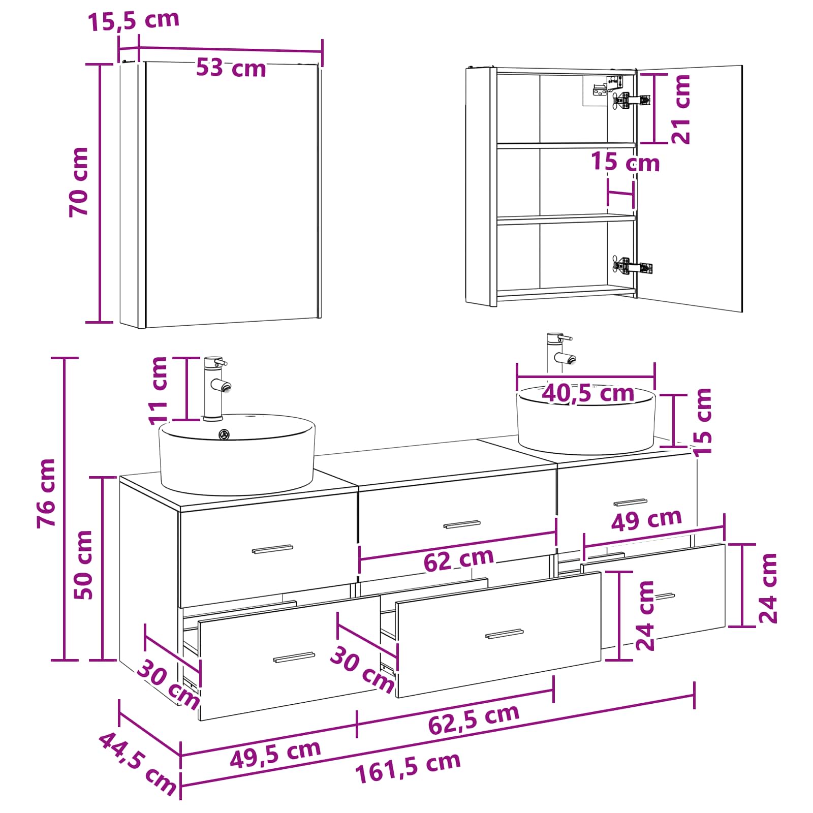 Badrumsmöbelset 5 pcs Gammalt trä Konstruerat trä och glas