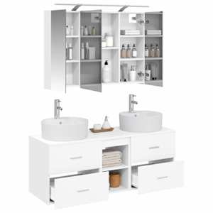 Sada koupelnového nábytku 4 pcs Bílá Kompozitní dřevo a sklo - obrázek 3