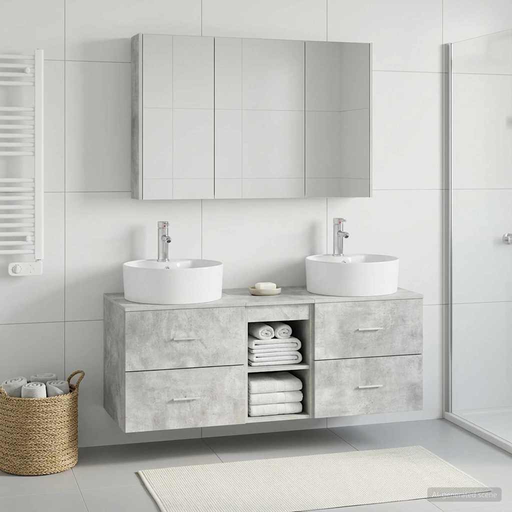 Badrumsmöbelset 4 pcs Betonggrå Konstruerat trä och glas