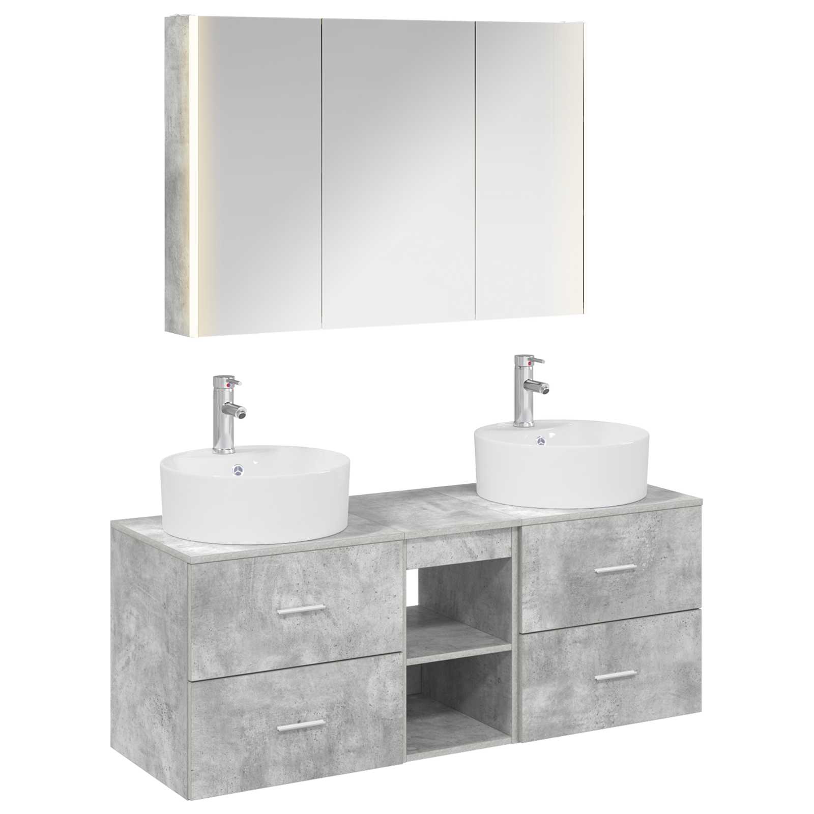 Badrumsmöbelset 4 pcs Betonggrå Konstruerat trä och glas