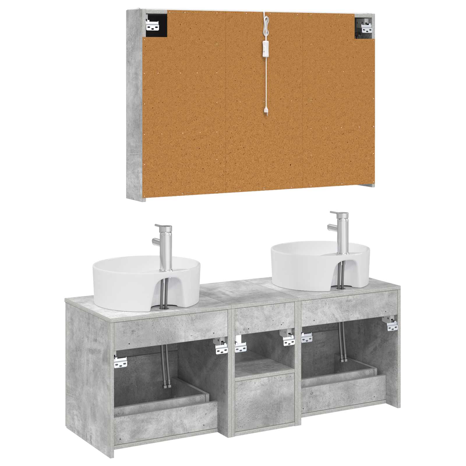 Badrumsmöbelset 4 pcs Betonggrå Konstruerat trä och glas