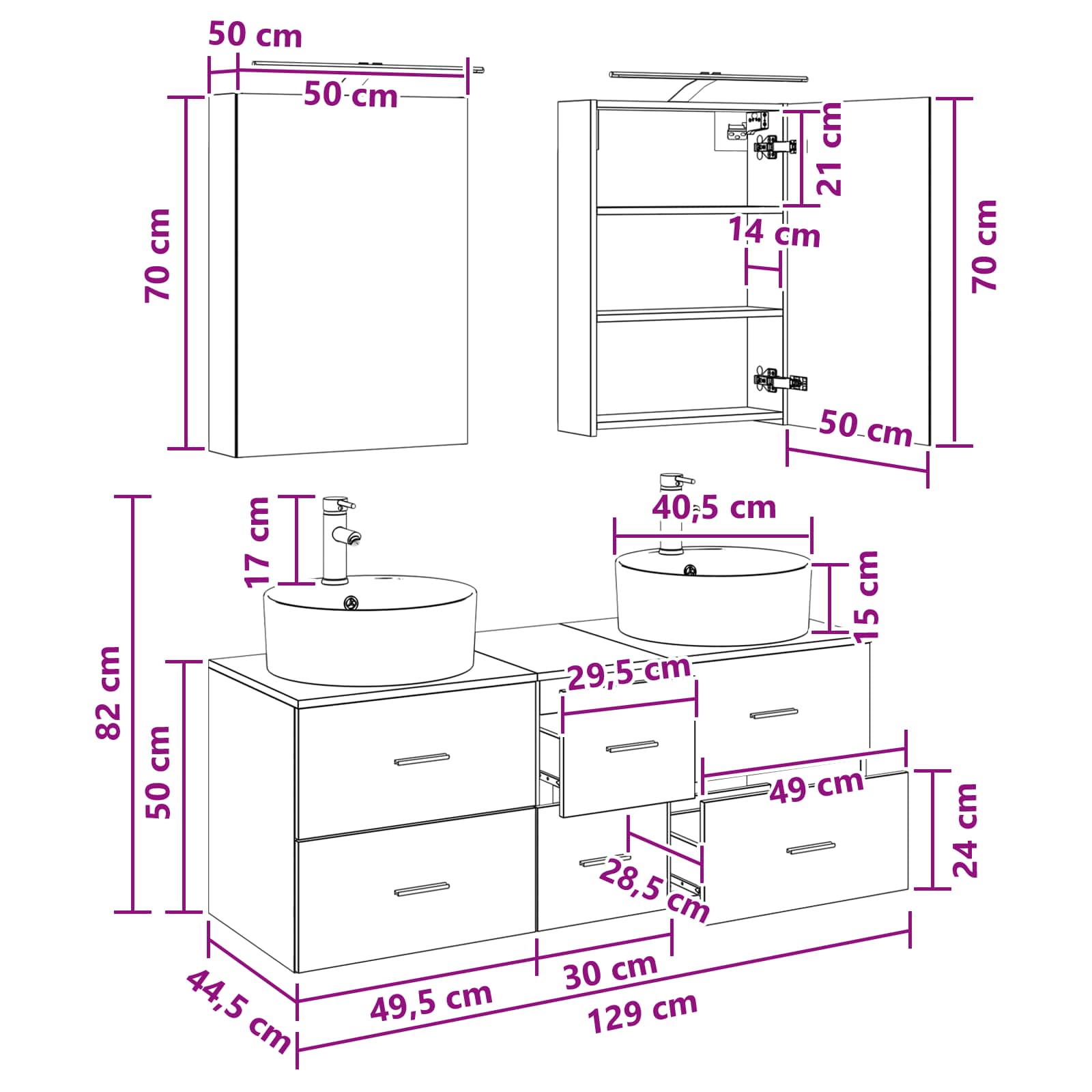 Badrumsmöbelset 5 pcs Gammalt trä Konstruerat trä och glas