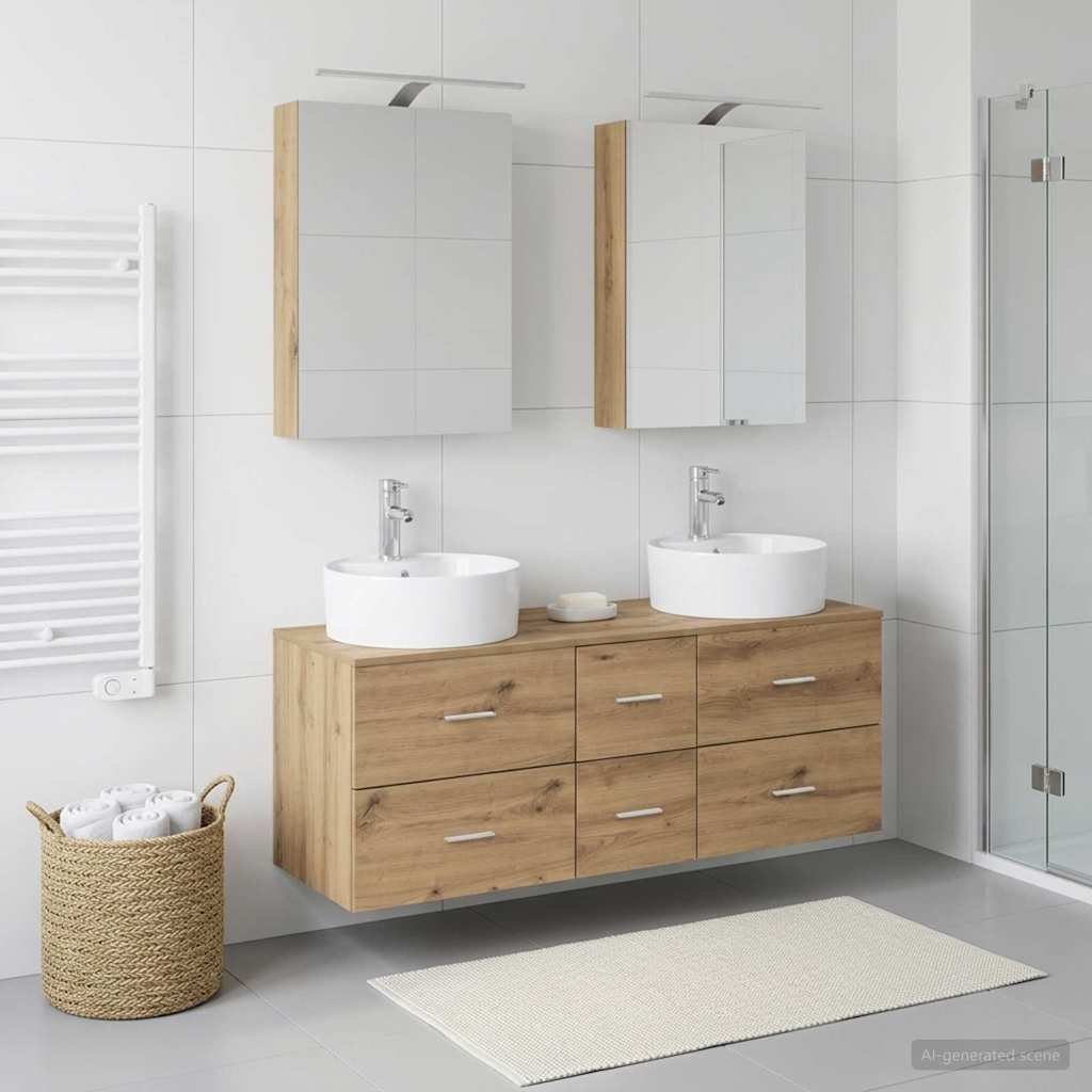 Vannitoa mööbleset 5 pcs Artisan tamm Tehispuit ja klaas