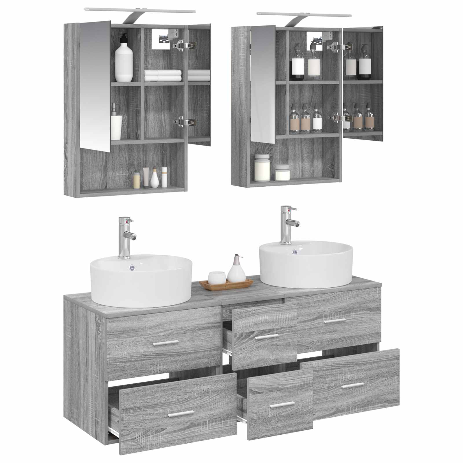 Komplet pohištva za kopalnico 5 pcs Siva Sonoma - slika 3