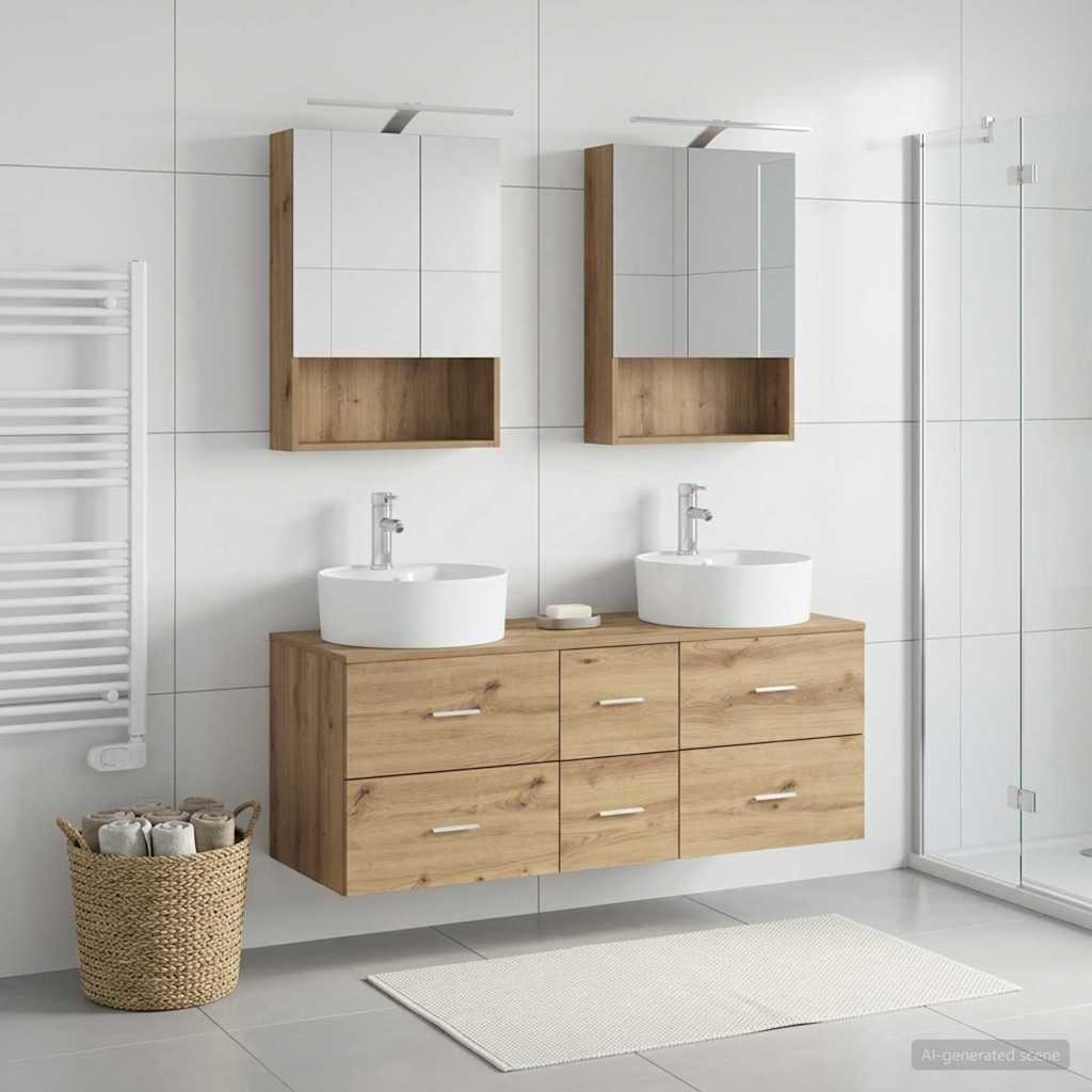 Vannitoa mööbleset 5 pcs Artisan tamm Tehispuit ja klaas