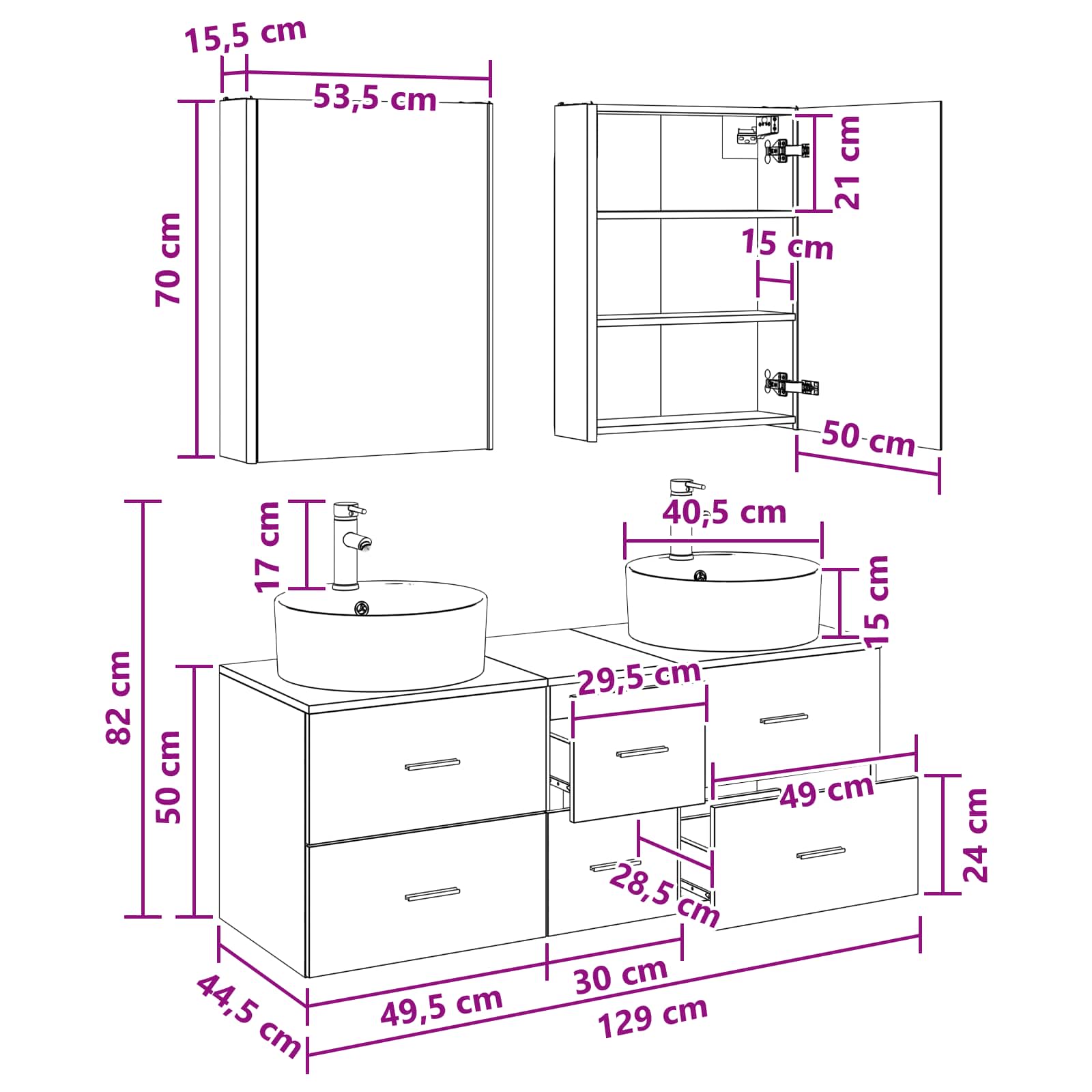 Komplet pohištva za kopalnico 5 pcs Dimljen hrast - slika 12