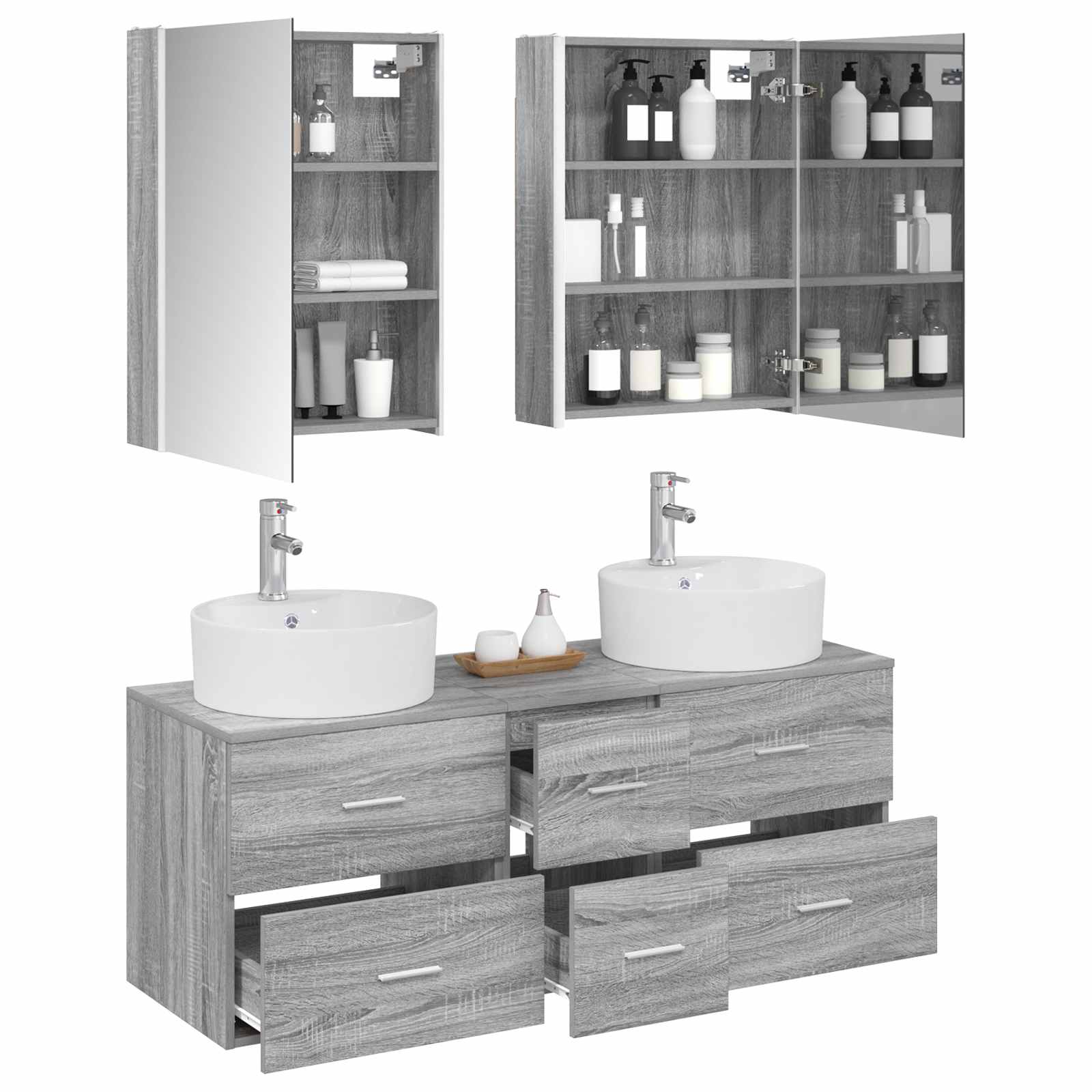 Komplet pohištva za kopalnico 5 pcs Siva Sonoma - slika 3