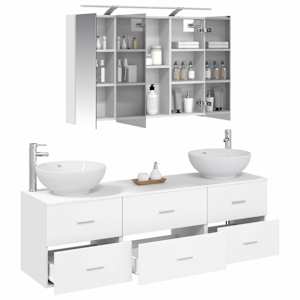 Sada koupelnového nábytku 4 pcs Bílá Kompozitní dřevo a sklo - obrázek 3