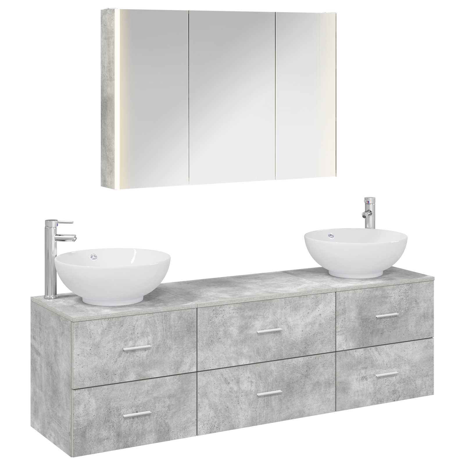 Badrumsmöbelset 4 pcs Betonggrå Konstruerat trä och glas