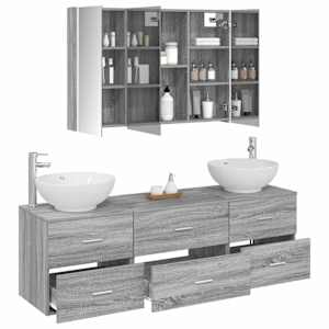 Sada koupelnového nábytku 4 pcs Šedý Sonoma - obrázek 3